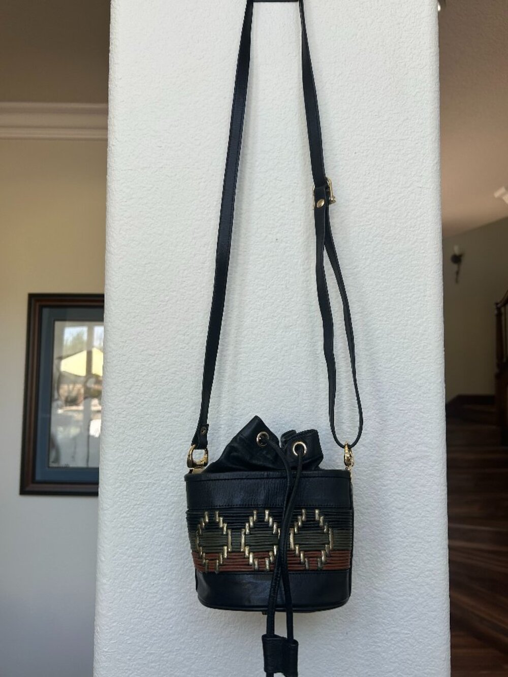 ASHRO black leather bucket-style crossbody bag